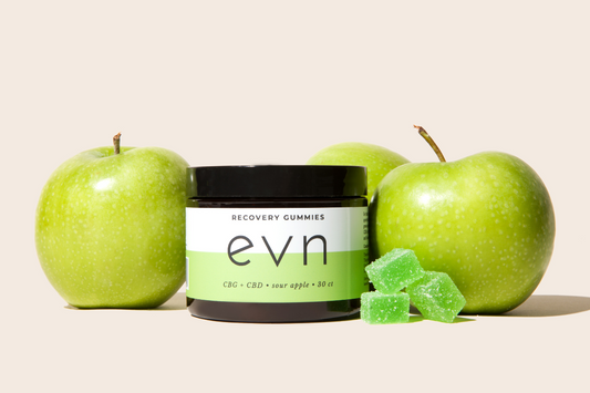 green cube gummies with apples next to them