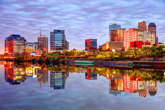 newark new jersey skyline in front of water