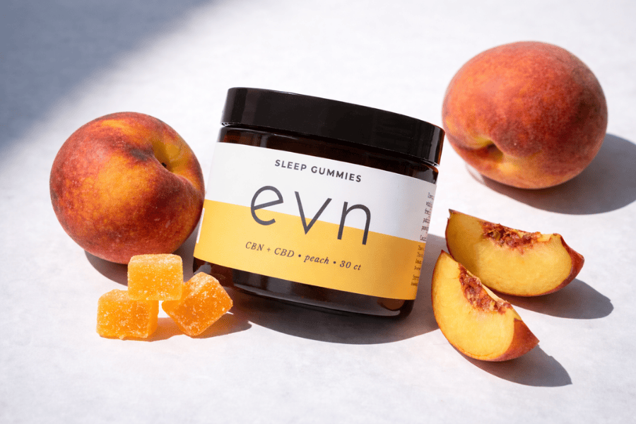 peaches next to peach cbn gummies