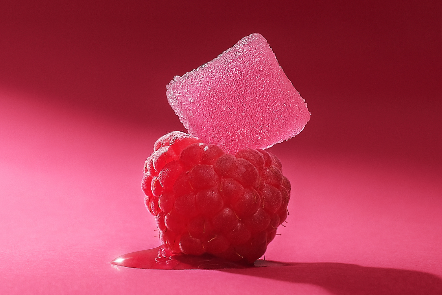 raspberry gummy close up