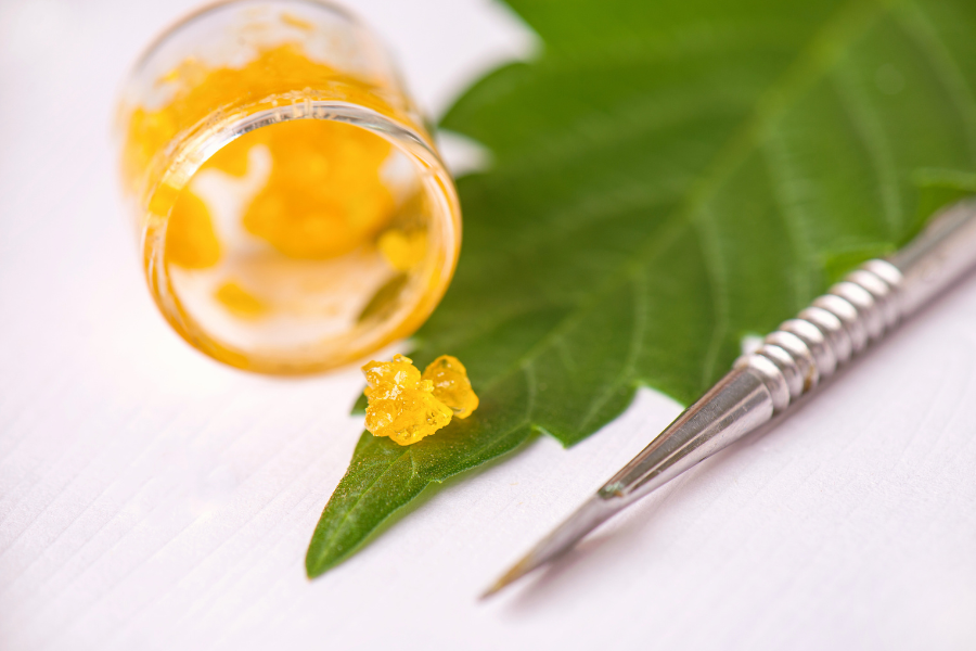 resin and a cannabis leaf