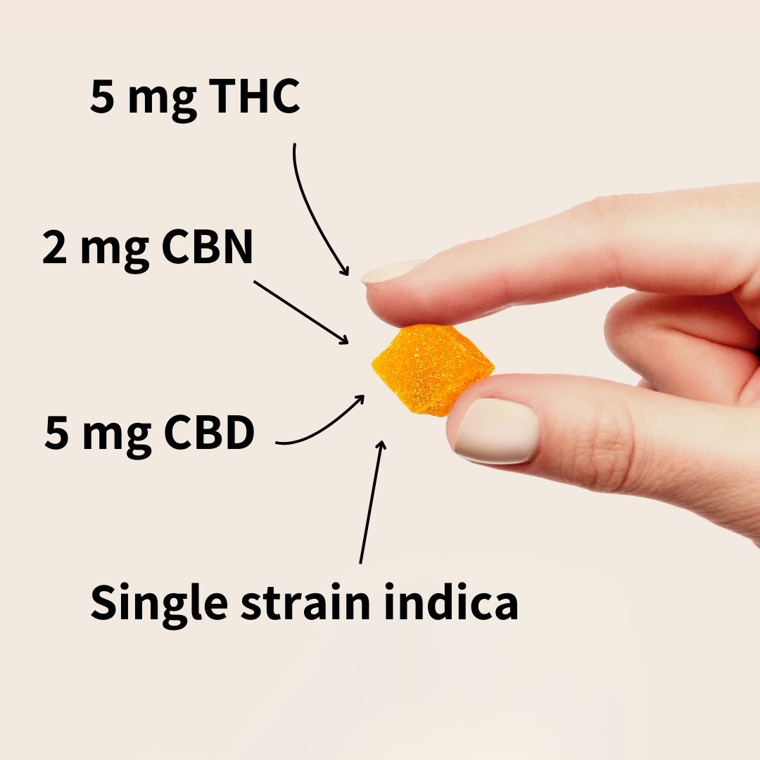 fingers holding an orange gummy