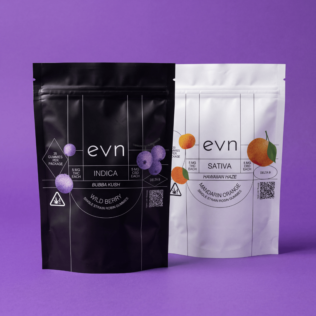 indica and sativa pouch next to one another