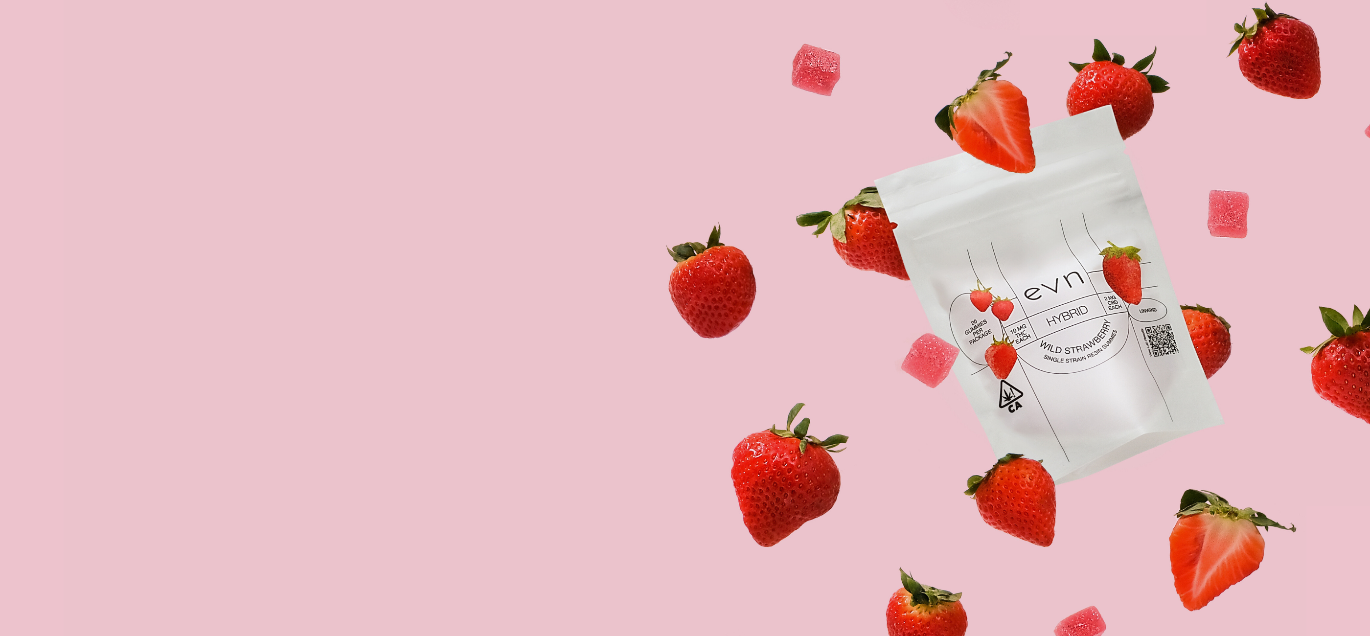 strawberry live resin gummies floating in the air