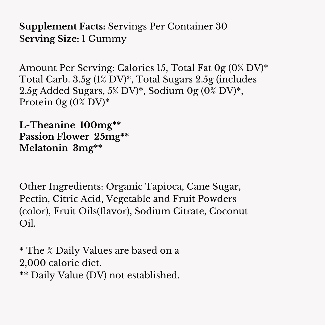 melatonin gummies ingredient label