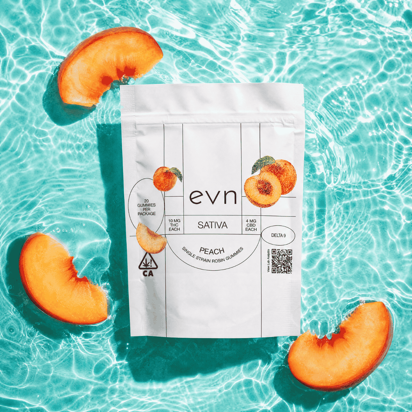peach gummy pouch over water