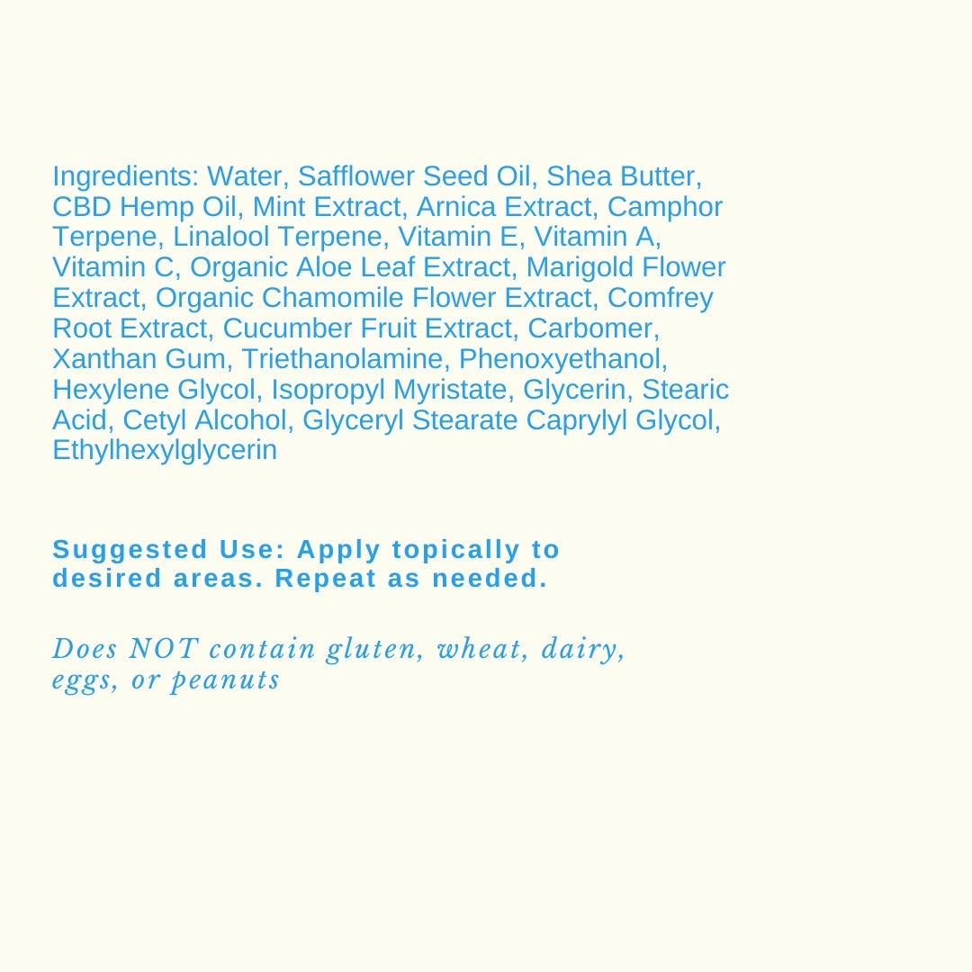 Cooling cream ingredient label