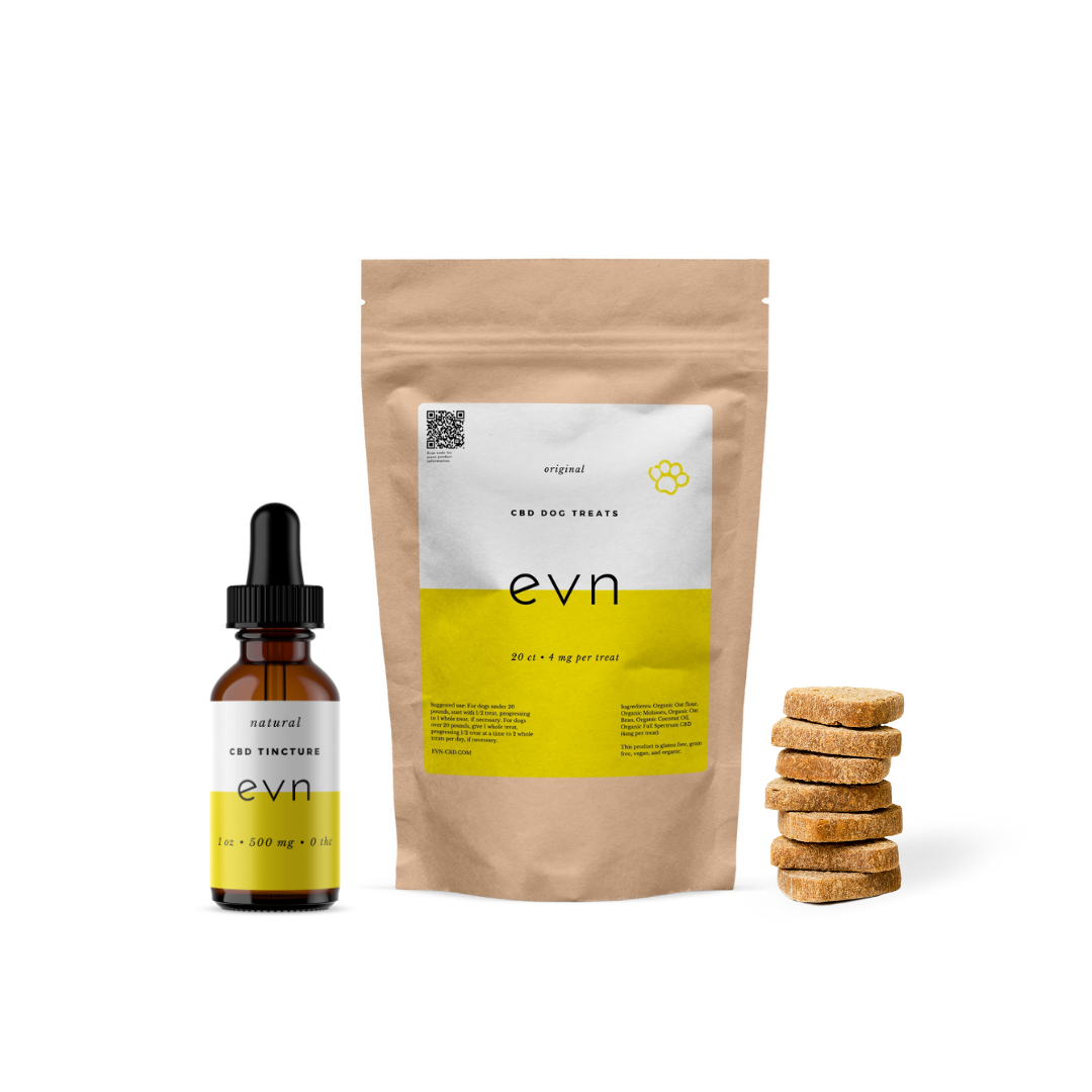 Evn-CBD-Oil-for-dogs-next-to-Evn-dog-treats