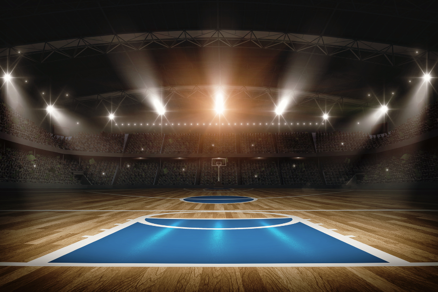 basketball stadium with bright lights