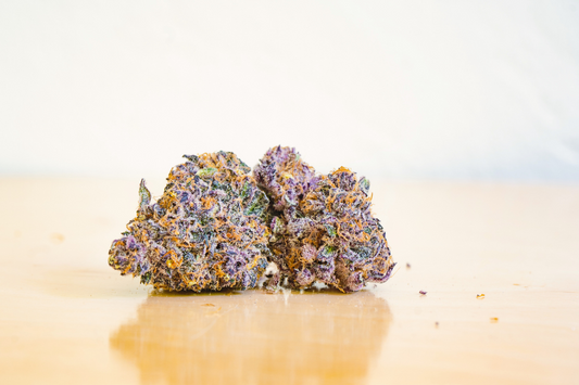 purple cannabis strain on a table