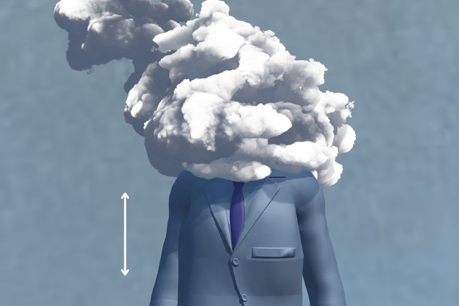 clouds over a man's head