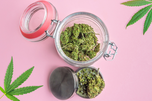 cannabis flower in a mason jar