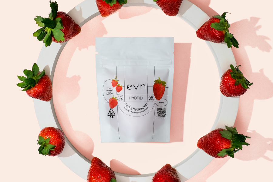 live resin gummies encircled by strawberries