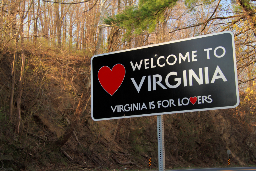 welcome to virginia road sign with a heart