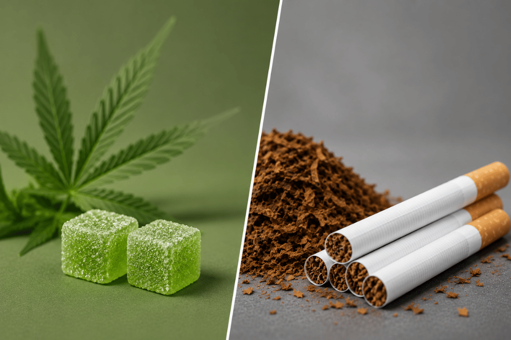 cannabis and nicotine split screen