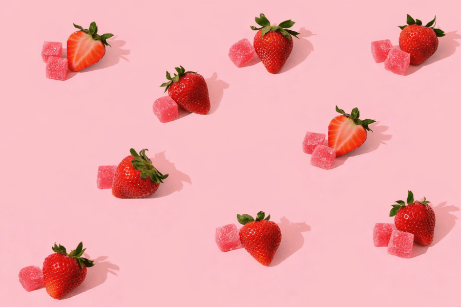 whole strawberries and gummies