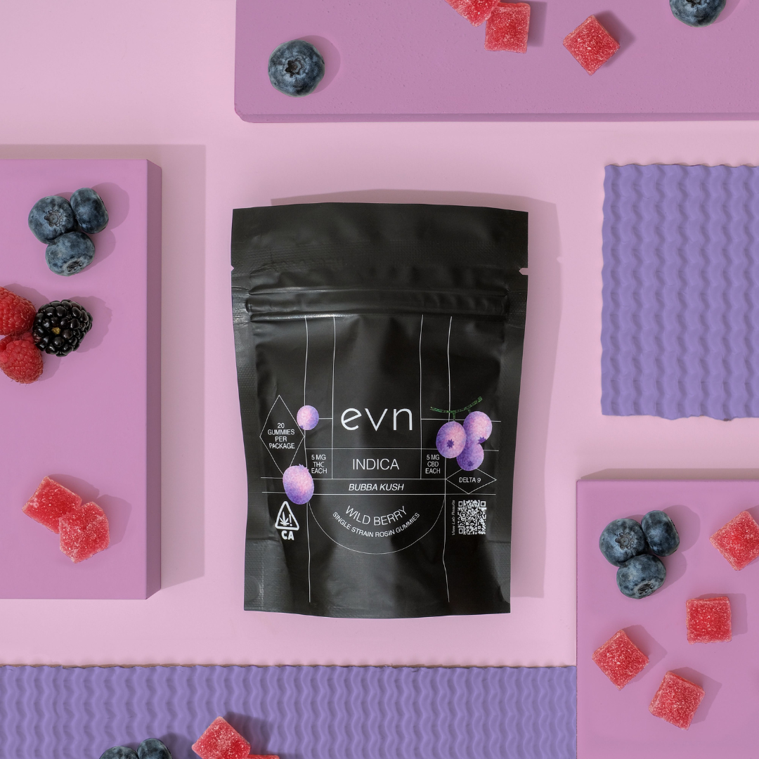 indica gummies surrounded by berries