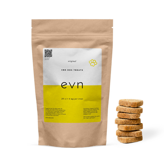 Evn-CBD-Dog-Treats-pouch-next-to-treats-stacked